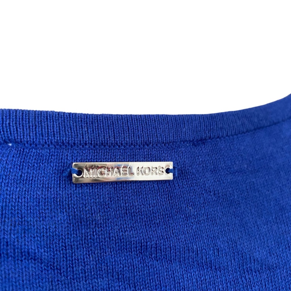 Michael Kors NWT Cobalt Blue & Black Windowpane Plaid Stripe Lightweight Sweater - Picture 6 of 9